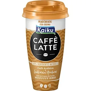Caffé Latte Macchiato Bebida Láctea de Café Arábica con Leche Semidesnatada Fresca y con Crema sin Gluten Vaso 230 Ml Kaiku