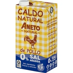 Caldo de Pollo 100% Natural 0% Sal Añadida sin Gluten y sin Saltosa  Aneto 1 L