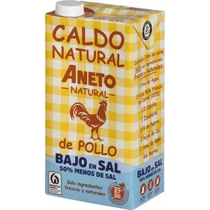 Caldo de Pollo 100% Natural sin Gluten y sin Lactosa bajo en Sal  Aneto 1 L
