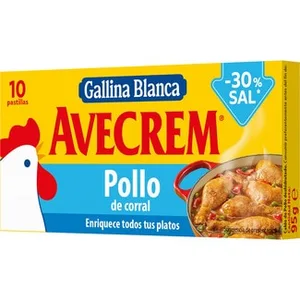Caldo de Pollo -30% Sal con Aceite de Oliva Virgen sin Gluten 10 Pastillas  Avecrem 95 G
