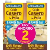 Caldo de Pollo bajo en Sal Gallina Blanca, Pack 2x1 Litro