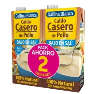 Caldo de Pollo bajo en Sal Gallina Blanca sin Gluten Pack de 2 Unidades de 1l.