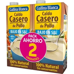 Caldo de Pollo Casero100% Natural bajo en Sal sin Gluten Pack 2 Gallina Blanca