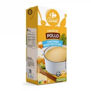 Caldo de Pollo Reducido en Sal Classic Carrefour sin Gluten 1 L.
