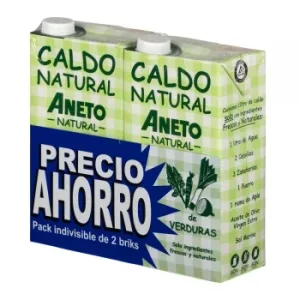 Caldo Natural de Verduras Aneto sin Gluten y sin Lactosa Pack de 2 Briks de 1 L.