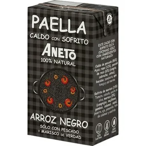 Caldo para Arroz Negro con Sofrito 100% Natural sin Gluten y sin Lactosa  Aneto 1 L