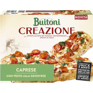 Caprese Pizza con Tomate Cherry, Tomates Semi Secos, Salsa Pesto y Queso Buitoni Creazione