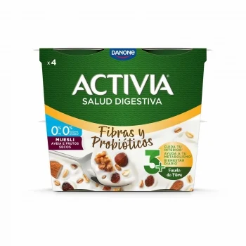 Bífidus Desnatado de Fibras con Muesli sin Azúcar Añadido Danone Activia Pack de 4 Unidades de 120 G.