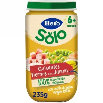 Tarrito de Guisantes Tiernos con Jamón desde 6 Meses Hero Solo sin Gluten 235 G.