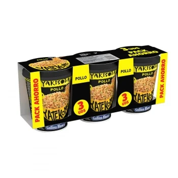 Fideos Orientales de Pollo Yakisoba Yatekomo Gallina Blanca Pack 3 Unidades de 93 G.
