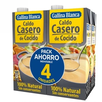 Caldo de Cocido Gallina Blanca sin Gluten Pack de 4 Briks de 1 L.
