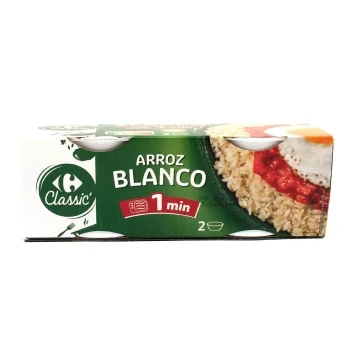 Arroz Blanco Cocido Classic Carrefour sin Gluten Pack de 2 Unidades de 250 G.