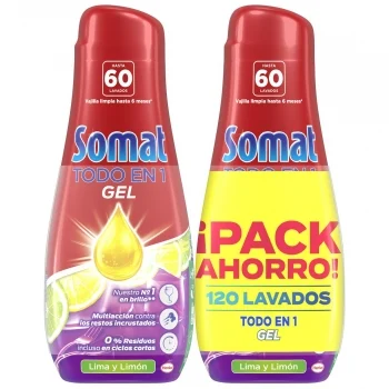 Gel para Lavavajillas Todo en 1 Gel Lima y Limón Somat Pack de 2 Unidades de 60 Lavados.
