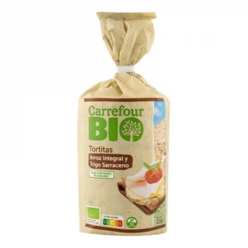 Tortitas de Arroz Integral y Trigo Sarraceno Ecológicas Carrefour Bio sin Gluten 115 G.