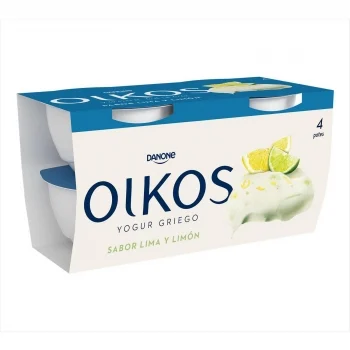 Yogur Griego Sabor Lima Limón Danone Oikos sin Gluten Pack de 4 Unidades de 110 G.