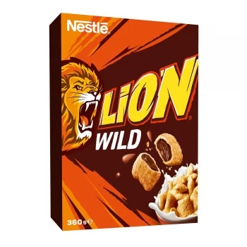 Cereales Integrales Rellenos de Chocolate Sabor Caramelo Lion Wild Nestlé 360 G.