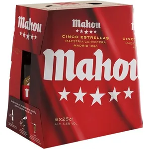 Cerveza Rubia Especial Pack 6  Mahou 5 Estrellas 25 CL