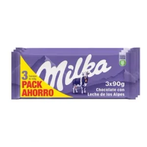 Chcoolate con Leche Milka Pack de 3 Unidades de 90 G.