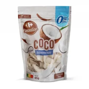 Chips de Coco Desidratado en Tiras Sensation Carrefour sin Azúcar Añadido Doy Pack 65 G.