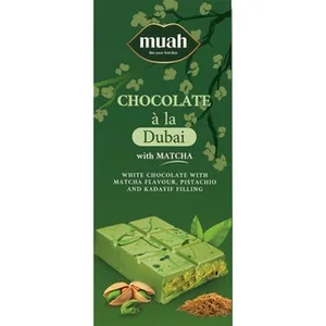 Chocolate Blanco con Té Matcha a la Dubai Relleno de Pistacho y Kadayif Muah