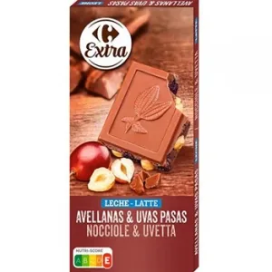 Chocolate con Leche con Avellanas y Uvas Pasas Carrefour Extra 200 G.
