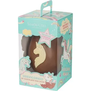 Huevo de Chocolate con Leche de Pascua con Unicornio de Chocolate Blanco Simon Coll
