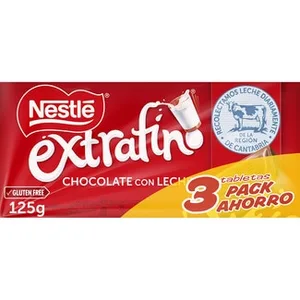 Chocolate con Leche Extrafino sin Gluten Pack 3  Nestle Extrafino 125 G