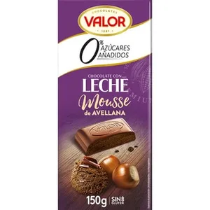 Chocolate con Leche y Mousse de Avellana 0% Azúcares Añadidos y sin Gluten Valor 150 G