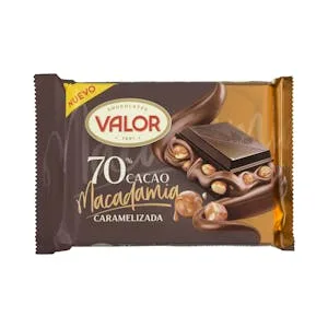 Chocolate Negro 70% Cacao Valor con Nueces de Macadamia Caramelizadas 0.15 KG