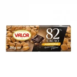 Chocolate Negro 82% con Almendras Mediterráneas Enteras Valor sin Gluten 250 G.