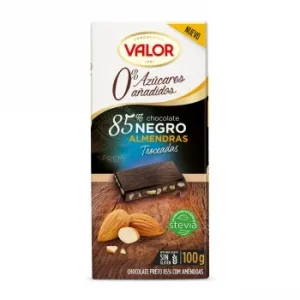 Chocolate Negro 85% Almendras Troceadas sin Azúcares Añadidos Valor sin Gluten 100 G.