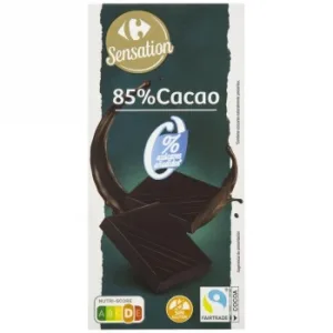 Chocolate Negro 85% Cacao Carrefour Sensation sin Gluten y sin Azúcar Añadido 100 G.
