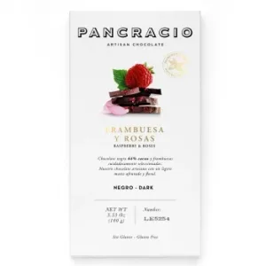 Chocolate Negro con Frambuesas y Rosas Pancracio sin Gluten 100 G.