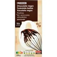 Chocolate Negro Postre 70% Cacao S/ Azúcar Eroski, Tableta 200 G