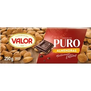Chocolate Puro con Almendras Mediterráneas Enteras sin Gluten  Valor 250 G
