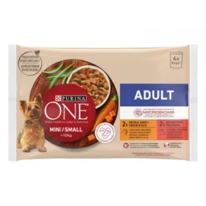 Comida Húmeda de Pollo y Buey en Salsa Microbioma Intestinal Equilibrado para Perro Mini Purina One Mini Microbiome 4x85 G.
