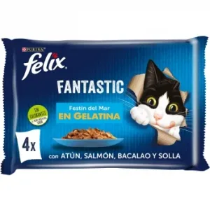 Comida Húmeda en Gelatina Festín del Mar para Gato Purina Felix Fantastic 4x85 G