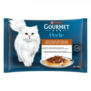 Comida Húmeda en Salsa de Buey y Pollo para Gato Adulto Purina Gourmet Perle 4x85 G.