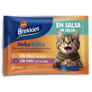 Comida Húmeda en Salsa Pollo y Pavo para Gatos Adultos Daily Delice Brekkies 4x85 G