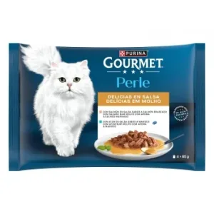 Comida Húmeda en Salsa Salmón y Atún para Gato Adulto Purina Gourmet Perle 4x85 G.