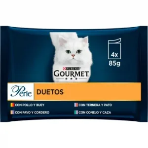 Comida Húmeda Finas Láminas Duo Carnes para Gato Adulto  Gourmet Perle  4x85 G.