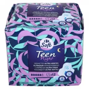 Compresas Ultra Finas con Alas Noche Teen Night Carrefour 12 Ud.