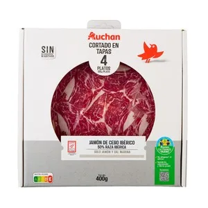 Alcampo Cultivamos LO Bueno  Estuche con Sobres de Jamón de Cebo Ibérico (50% Raza Ibérica), Cortado en Tapas  4 X 100 G. 400 G