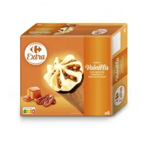 Cono Helado de Vainilla con Nueces Pecanas y Dulce de Arce Carrefour Extra 6 Uds.