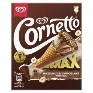 Conos con Helado de Chocalate y Avellana Max Avellana Cornetto Frigo 4 Uds.