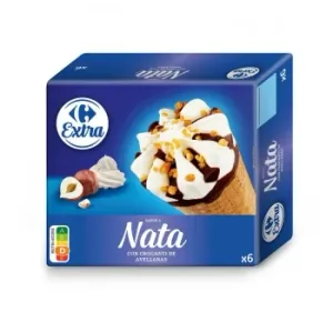 Conos con Helado de Nata con Crocanti de Avellanas Carrefour 6 Ud.