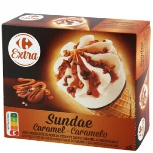 Conos con Helado de Nata y Caramelo Carrefour Extra 6 Ud.