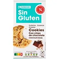 Cookies con Pepitas Choco sin Gluten Eroski, Paquete 150 G