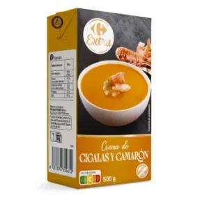Crema de Cigalas y Camarón Carrefour Extra sin Gluten 500 G.