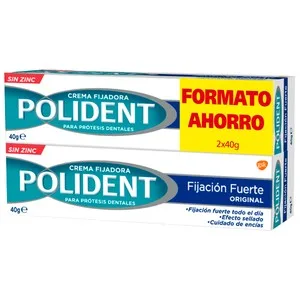Polident Crema Fijadora para Dentaduras Postizas, con Efecto Sellado y Sabor a Menta Polident 2 X 40 G. 77 ML